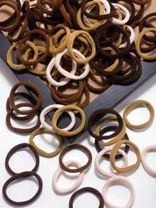 100pcs/Set Brown Tone Mixed Color Scrunchies, High Elastic Hair Ties - Suitable For Girls And Women, Essential Daily Hair Accessory Head Accessories