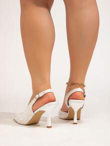 Wide Fit Women Plus Size Pointed Toe Low Vamp High Heel Pumps, Elegant White High Heels, Fashion Thin Heels, Spring/Autumn - White - View 3