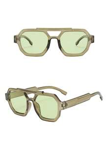 1pc Unisex Square Frame PC Material Glasses, Minimalist Stylish High-End Fashion, Suitable For Travel, Leisure, Party, Beach, Daily Wear - 2-piece Combo Pack (Green Green Tortoiseshell Tea) - View 5