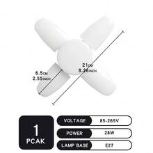 Składana żarówka LED E27 z łopatkami wentylatora, światło z timerem, AC85-265 V, 28 W, żarówka LED o wysokiej jasności, odpowiednia do domowych lamp sufitowych, miniaturowych lamp składanych, lamp wiszących i innego małego oświetlenia wewnętrznego - Biały - Zobacz 13