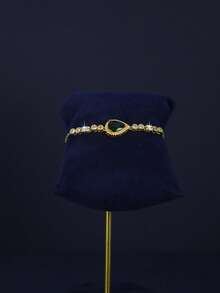 5pcs 18K Gold Plated Luxury Royal Style Water Drop Tassel Design Bridal Wedding Jewelry Set, Handset White Cubic Zirconia, Including Necklace, Bracelet, Earrings, Ring, Suitable For Daily Wear And Wedding, Wedding Anniversary Gift - Teardrop Green Diamond Bridal Set - View 5