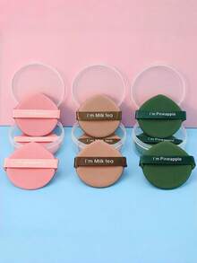 亲肤PU材质 - 无异味粉扑 - 可重复使用两用3件套VXZOHOW气垫化妆海绵套装，带收纳盒 - 适合中性肌肤的旅行必备化妆工具