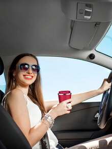 1pc Stainless Steel Mug Fashion Car Travel Mug Silicone Cover Flip Coffee Cup. - Multicolor - View 8