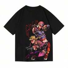Camiseta Informal De Algodón Con Cuello Redondo Para Pareja, Estilo Anime De Manga Corta, Joluno Jobana, Estilo Dorado, De JOJOs's Fantasy Adventure, Verano 2025 - 黑色 - 查看 1