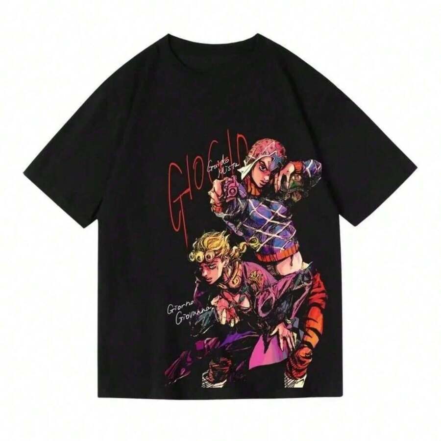 Camiseta Informal De Algodón Con Cuello Redondo Para Pareja, Estilo Anime De Manga Corta, Joluno Jobana, Estilo Dorado, De JOJOs's Fantasy Adventure, Verano 2025 - 黑色 - 查看 1