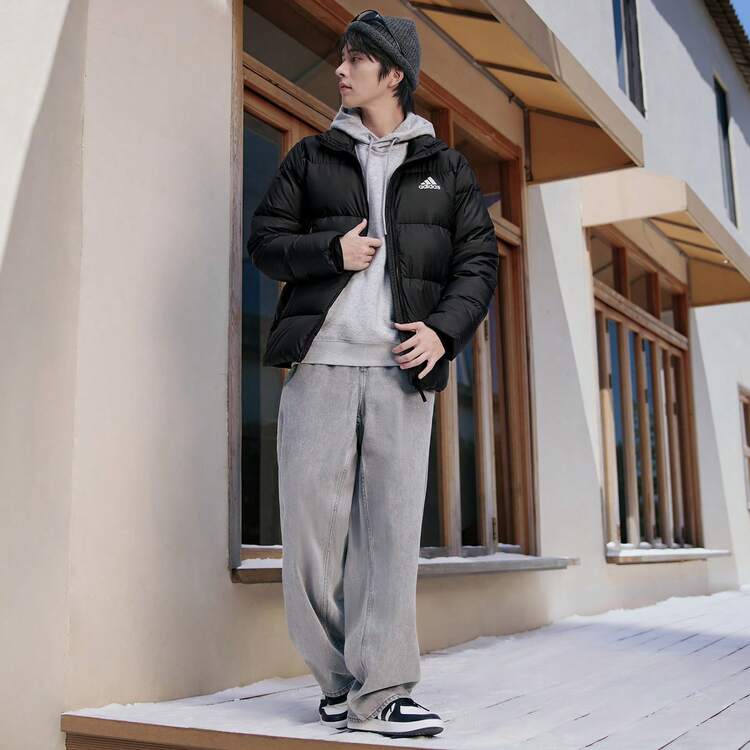 Adidas BB DOWN J 600 Fill Power Down Jacket, Warm Sports Casual Loose Fit Plus Size Padded Coat, Thick Insulated Outerwear For Winter, Men - Black - View 4