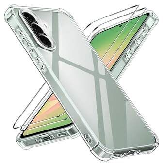 Transparent Anti-Yellow Shockproof Phone Case For Samsung Galaxy A56 A36 A26 A16 A17 S25 FE, Includes 2 Tempered Glass Screen Protectors, Ultra-Thin Transparent Protective Case For S25 Ultra