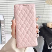适用于三星 Galaxy S26 Ultra、S25 FE、S24 Plus、S23+、S25 Edge、S22、A07、A15、A16、A17、A55、A56 的时尚奢华菱形 PU 皮革钱包式手机壳,带卡槽,支持磁吸无线充电,全包防震保护套 - 粉色 - 查看 6