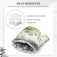 Sunflower Eucalyptus Oven Mitts Pot Holders Set Silicone Heat Resistant Summer Yellow Green Leaves Flowers Oven Mitts And Hot Pads Potholders Non-Slip Oven Gloves For CooFKing BaFKing Grilling,YellowGreen - Yellowgreen - View 5
