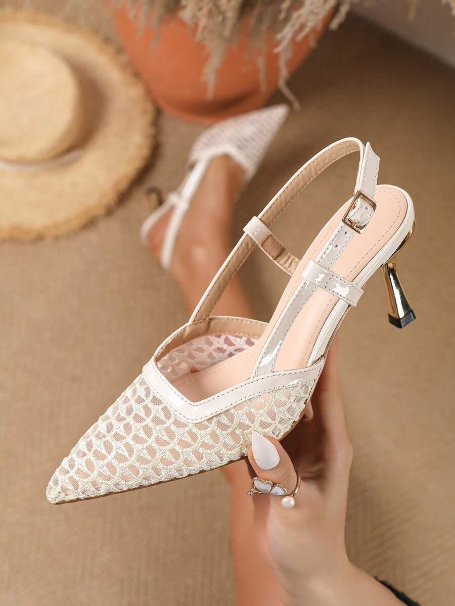 Giày cao gót nữ mới, gót lửng, mũi nhọn, kiểu dáng thời trang, đa năng.