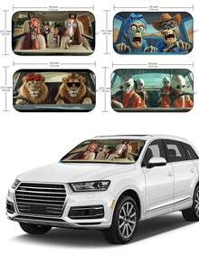 Parasol plegable y divertido para parabrisas de coche, protección solar para el interior del automóvil, bloquea los rayos UV, ajuste universal 59.06 X 27.5 pulgadas, mantiene tu vehículo fresco - Parasoles interesantes para el coche - Ver 1