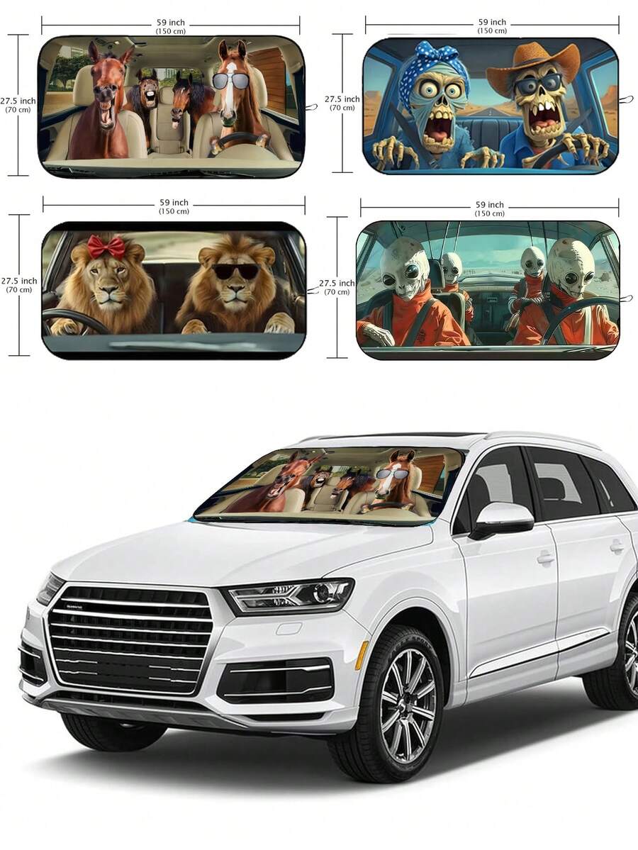 Parasol plegable y divertido para parabrisas de coche, protección solar para el interior del automóvil, bloquea los rayos UV, ajuste universal 59.06 X 27.5 pulgadas, mantiene tu vehículo fresco - Parasoles interesantes para el coche - Ver 1