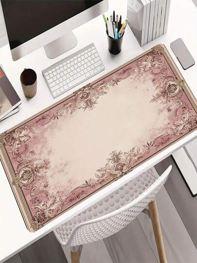 1pc Durable Gaming Mouse Pad - Waterproof & Anti-Slip Surface, Vintage Floral Design In Pink & Beige, Washable Desk Mat, Suitable For Computer Gaming And Office Use - Ideal Gift For Gamers And Professionals - Romantic Aesthetics, Mouse Pad