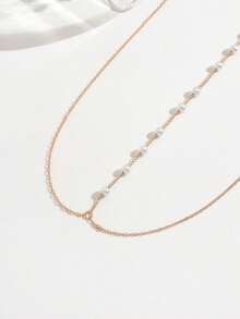 1条项链，配白色圆形仿珍珠吊坠，优雅时尚，适合作为礼物、婚礼、订婚、晚宴佩戴（珍珠数量随机） - 金色 - 查看 5