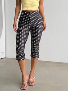 WOWDARK 女士夏季中长裤，黑色蕾丝波点七分裤，侧开衩设计，适合生日派对、聚会、情人节、约会等场合。 - 黑與白 - 查看 3