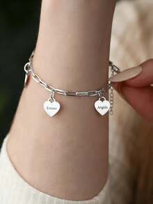 1PC [Customized] Engraved Multi Love Name Paper Pin Chain, Stainless Steel Bracelet, Customizable 1-4 Names, Women's Bracelet, Unisex Bracelet, Jewelry, Custom Name Bracelet, Couple Bracelet, Customized Gift, Suitable For Daily Festival Wear, Valentine's Day Gift, Gift, Mother's Day Gift, Personalized Gift