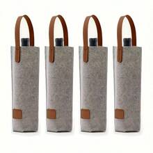 4-Piece Faux Leather Handle Reinforced Bottom Felt Wine Bottle Tote Bag - Premium Gift Packaging For Wine, Premium Grey Reusable Carry Bag For Gifts, Wine Bottle Bags, Gift Wrapping, Stylish Carry Bags, Party Planners Only - 灰色 - 4 件 - 查看 1