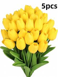 1/5/10/20支仿真黄色郁金香渐变粉色装饰花束，适用于家居装饰、情人节礼物、酒店、派对、婚礼、桌面摆设，美丽无异味 - 黃色 - 查看 9