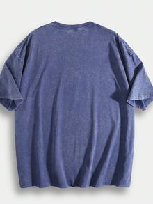 Washed T-Shirt Unisex Acid-Washed Oversized Short Sleeve Minimalist Casual Tee - Blue - View 2