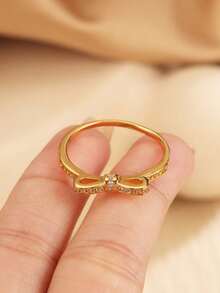 1pc S925 Sterling Silver Bowknot Cubic Zirconia Plated Gold Ring, Fashion Minimalist Jewelry Gift For Women, Mothers, Girlfriends, Friends, Versatile Daily Wear - Gold - View 9