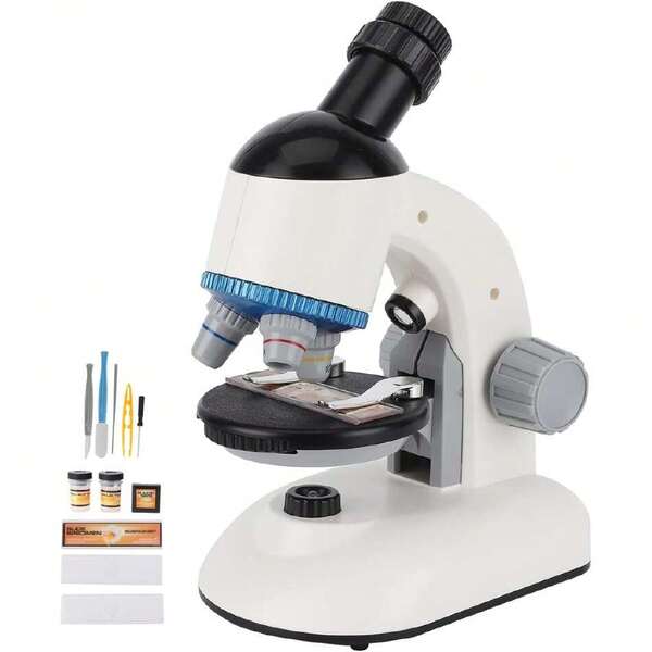 Microscopio para niños, microscopio para niños 40X-1200X con Cabezal de rotación 360 Juguete Educativo para niños Principiantes(Blanco),38072163