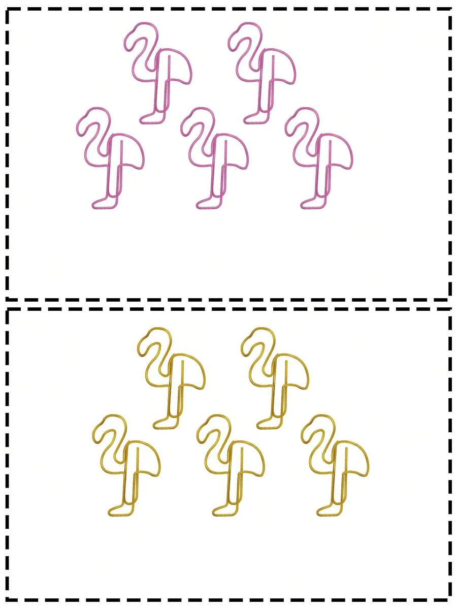 5pcs Creative Flamingo Shaped Metal Binder Clips, Unique Animal Design Office Supplies - Multicolor - View 1