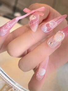 1 pieza 2026 Nuevo lindo lazo gato estilo francés crema lindo estilo corazón en relieve pegatina de arte de uñas decoración de uñas suministros de uñas - Multicolor - Ver 4