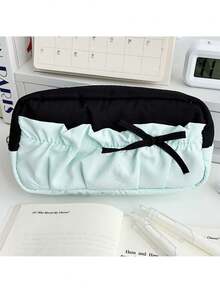 1个蓝色云朵吐司铅笔盒，蝴蝶结丝带铅笔袋，高品质学生大容量文具收纳袋 - 蝴蝶結 - 查看 1