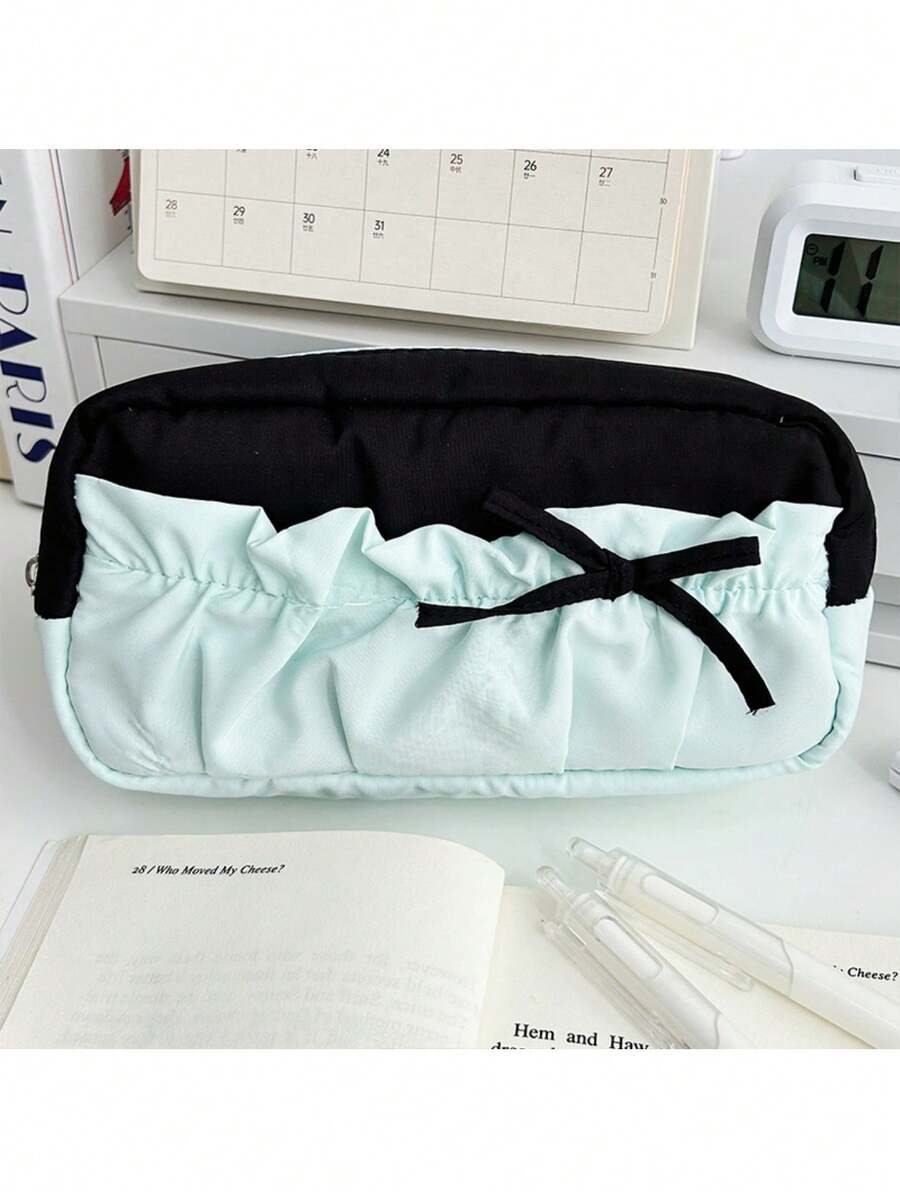 1个蓝色云朵吐司铅笔盒，蝴蝶结丝带铅笔袋，高品质学生大容量文具收纳袋 - 蝴蝶結 - 查看 1