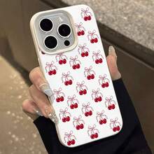 Estuche para teléfono con patrón de lazo de cereza compatible con  17,  16 Pro Max,  15 Pro Max,  13 y  12 Brinda protección contra golpes y caídas Una excelente opción para familiares, amigos, seres queridos, novios, novias y regalos de Año Nuevo - Blanco - Ver 2