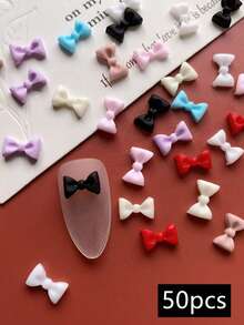 30/50pcs White & Pink Bow Nail Art Decorations, Cute Black Bow Korean Nail Accessories, Suitable For Women DIY Nail Salon Decor, Also Suitable For Little Girls Nail Art Creation, Minimalist Style, Cute Style, Y2K Style, DIY Decorative Accessories, Matte Finish, Glossy Nails, Long Nails, Short Nails, Almond Nails, Ballet Slipper Nails, French Pointed Nails, Toe Nails And Various Nail Art Supplies, Nail Jewelry, Nail Gems - Multicolor - View 10