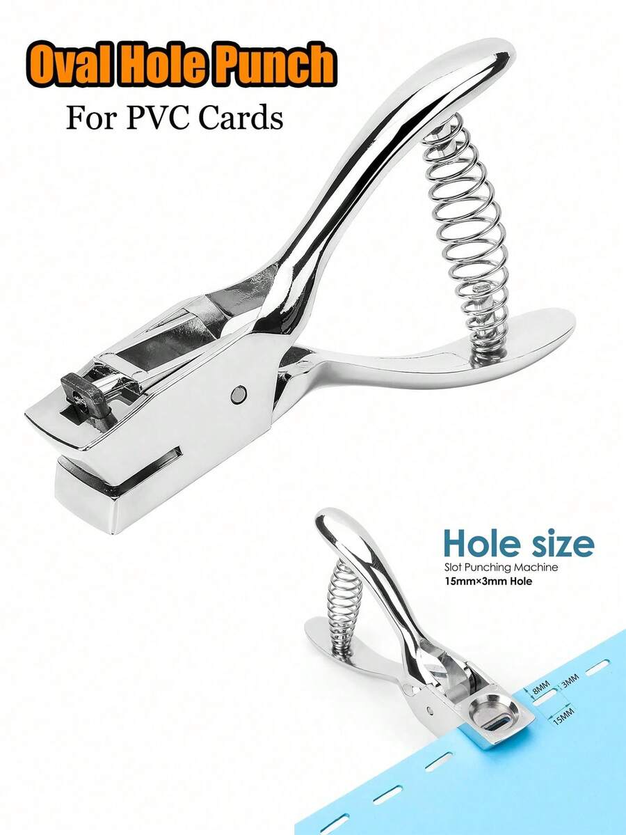 1 pieza Perforadora manual de agujero ovalado, adecuada para tarjetas de PVC - Perforadora de insignias de metal manual con ranura de 15x3mm sin rebabas, herramienta profesional para tarjetas de identificación/insignias de fotos/álbumes de recortes - Edición de pequeña empresa esencial para oficina y manualidades - Multicolor - Ver 1