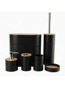 Bộ 6 món phụ kiện phòng tắm bằng tre, trang trí nhà cửa cao cấp cho phòng khách, phòng ngủ, bao gồm cọ toilet, thùng rác, khay đựng xà phòng, bình đựng xà phòng, cốc, giá đựng bàn chải đánh răng, hộp tăm bông, khay đựng đồ. Thích hợp cho phòng khách, khách sạn, mặt bàn phòng tắm. Quà tặng cho gia đình và bạn bè, quà tân gia, phụ kiện phòng tắm. - Nhiều màu - Xem 12