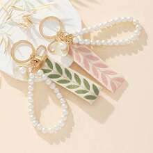 1pc Webbing Pearl Keychain Pendant Women's Jewelry Bag Car Key Creative Ribbon Ornament Chain - màu xanh lá - Xem 3