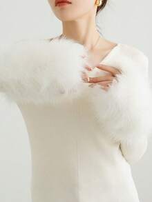 1 Pair Fashionable Warm Fingerless Gloves - White - View 2