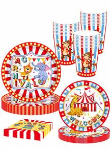10pcs Carnival Party Decorations Set, Including Carnival Circus Theme Plates, Napkins And Cups, Disposable Circus Theme Paper Tableware Set, Suitable For Birthday, Baby Shower Party, Serves 10 Guests - Multicolor - View 6