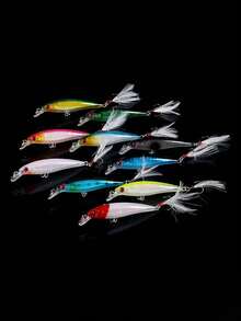 Minolua 饵料 - 一套带羽毛钩的人造饵料 - 亮面人造摆动鱼饵，ABS材质，适用于鲈鱼垂钓，含鱼钩 - 彩色 - 查看 3