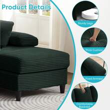 112" Upholstered U Shaped Sectional Couches, Corduroy Living Room Furniture,Large 4-Seater Sofa With Double Chaises And Sleepable Armrests,Throw Pillows For Couches Sofas Living Room - Verde - Ver 7