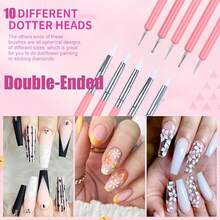 5支美甲勾线笔和5支美甲点钻笔，美甲勾线笔适用于凝胶指甲，细线美甲笔套装，美甲拉线笔，用于绘制长线条的绘画艺术设计笔，美甲双头点钻工具套装 - 粉色 - 查看 2