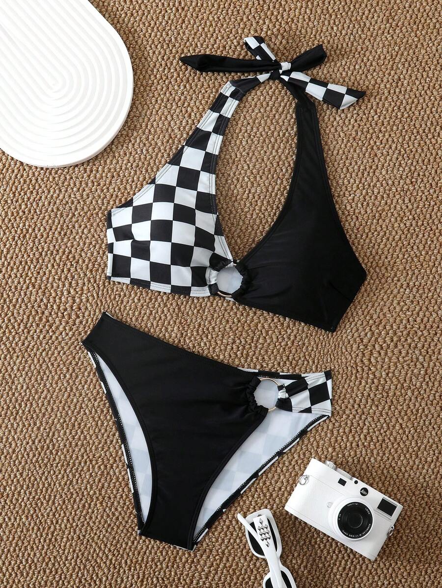 Bộ bikini nữ thanh lịch, thoải mái, gợi cảm, hở lưng, thắt nút, thích hợp cho kỳ nghỉ và bãi biển. - màu đen - Xem 1