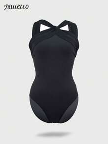 balletto 女式尼龙舞蹈紧身衣，前部带网眼，后部带绑带芭蕾舞服，适合成人表演和体操训练 - 黑色 - 查看 11