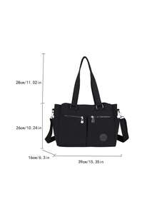 1pc Black Casual Minimalist Multi-Zipper Pocket Adjustable Shoulder Tote Bag, Large Capacity Foldable Shoulder Bag Suitable For Women's Work, Daily Life, Commuting, Social Gatherings, Outdoor Shopping, Travel, Can Be Used As Diaper Bag, Student Tutoring Bag, Mother's Day Gift, Fashion Item - Black - View 3