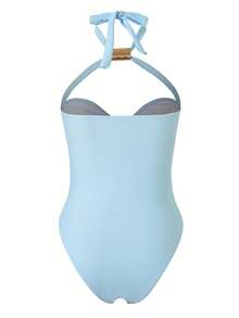 Bộ bikini hai mảnh gợi cảm màu trơn khoét rỗng buộc dây cổ, chất liệu lưới xuyên thấu, bán chạy nhất xuyên biên giới châu Âu và Mỹ năm 2026, thích hợp cho kỳ nghỉ hè ở bãi biển và spa. - Màu xanh nhạt - Xem 5