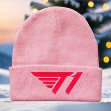 1 Piece, Printed Knit Hat Related To "T1", T1 Team Couple's Warm Hat, Suitable For Autumn And Winter Comfort, Casual Holiday Gift, Daily Accessory, Unisex, Fashionable , Essential For Esports Enthusiasts. - 淺灰色 - 查看 9