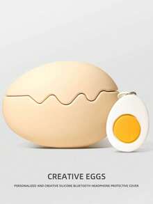 2pcs (Headphone Case+Keychain) Cute Anti Real Egg Silicone Bluetooth Headphone Case Protective Cover Compatible With AirPods 1/2/3/4/Pro/Pro2 Valentine's Day Gift Ramadan Gift - Multicolor - View 1