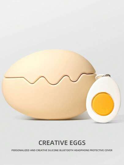 2pcs (Headphone Case+Keychain) Cute Anti Real Egg Silicone Bluetooth Headphone Case Protective Cover Compatible With AirPods 1/2/3/4/Pro/Pro2 Valentine's Day Gift Ramadan Gift