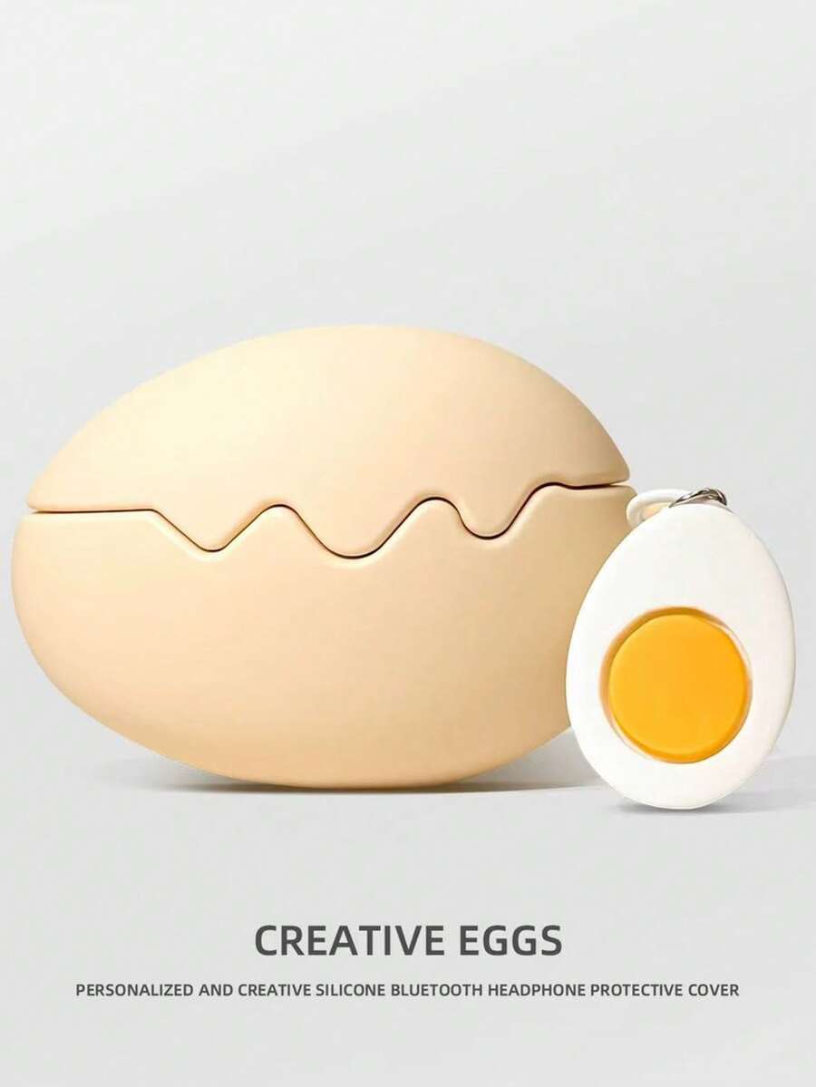 2pcs (Headphone Case+Keychain) Cute Anti Real Egg Silicone Bluetooth Headphone Case Protective Cover Compatible With AirPods 1/2/3/4/Pro/Pro2 Valentine's Day Gift Ramadan Gift - Multicolor - View 1