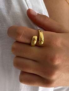 1枚女童可调节开口戒指，18K镀金不锈钢光滑蛇头设计，适合夏季海滩、日常佩戴，高端珠宝礼品 - 金色 - 查看 8