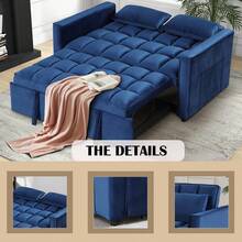 EBELLO 3 In 1 Multi-Functional Telescopic Trundle Sofa Bed Comfortable Double Sofa With Pillows For Small Living Room Bedroom - Azul - Ver 3