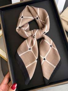 1pc Women's Bandana, Geometric Valentine's Day Print Silk-Like Fabric Headscarf, Neckerchief, Suitable For Daily Use - Multicolor - View 3